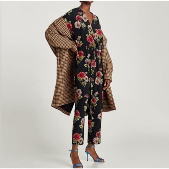 Zara Black Floral Pants Romper S - Picture 4 of 7